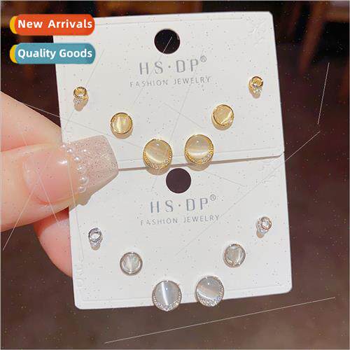 Fashion clear simple round cat eye stone earrings combinatio