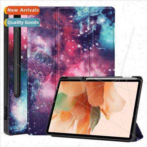适用S7 FE Tablet Case T730/T736 Tri-fold Pen Slot Colorful S
