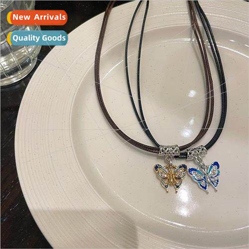 summer sense double layer collarbone chain retro leather rop