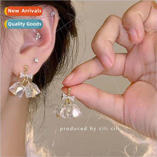 Super Shiny Crystal Bell Earrings Female Bow Earrings lver P