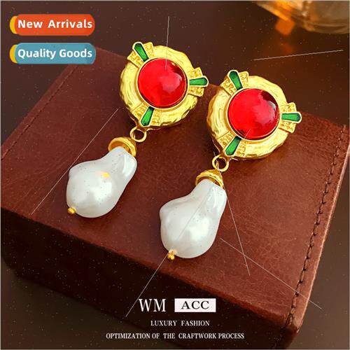lver needle round irregular pearl earrings French vintage ea