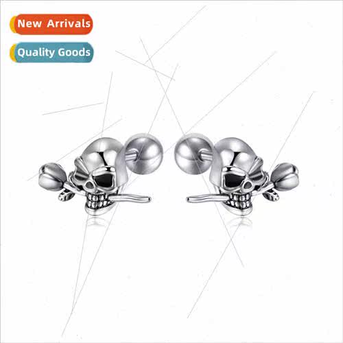Europe fashion retro skull tanium steel earrings hip-hop ros