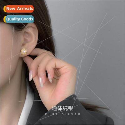 S925 silver Korea pearl camellia earrings female earrings re