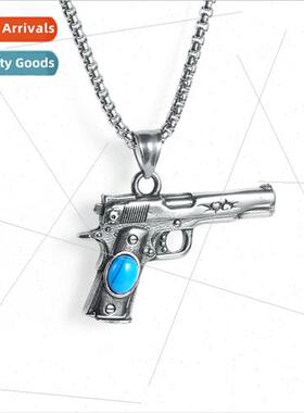 Europe new turquoise pistol pendant men punk necklace