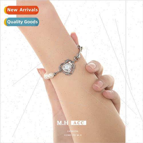 Ice Blue Heart Zirconia Pearl Bracelet Women che Strings Swe