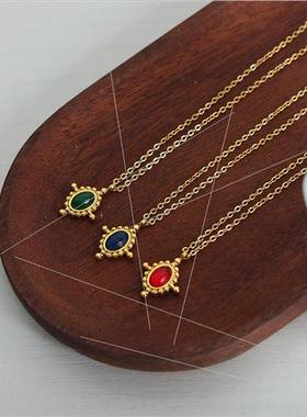 French retro niche tanium steel gold-plated colorful agate s