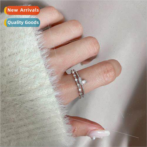 love heart double zirconia ring girls index finger ring brok