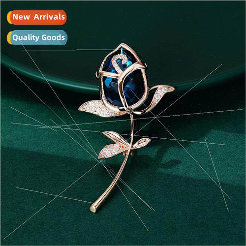High-grade Korea blue crystal rose brooch atmospheric star f