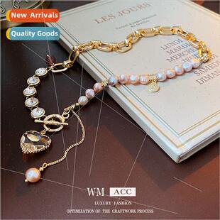 Diamonds Heart T-Bar Necklace Clavicle Chain Fashion Necklac