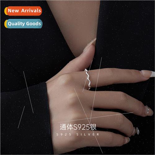 S925 silver braided twist open ring ins wave line ring fashi