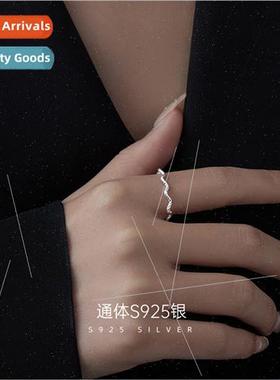 S925 silver braided twist open ring ins wave line ring fashi