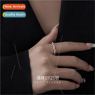 S925 silver braided twist open ring ins wave line ring fashi