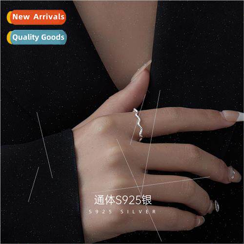 S925 silver braided twist open ring ins wave line ring fashi