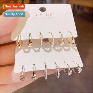 New tide fashion simple metal bear pearl earrings threepcs c
