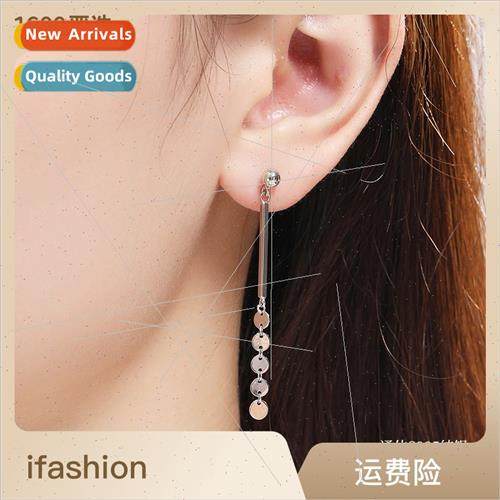 s925 silver earrings female niche geometric round stick hang
