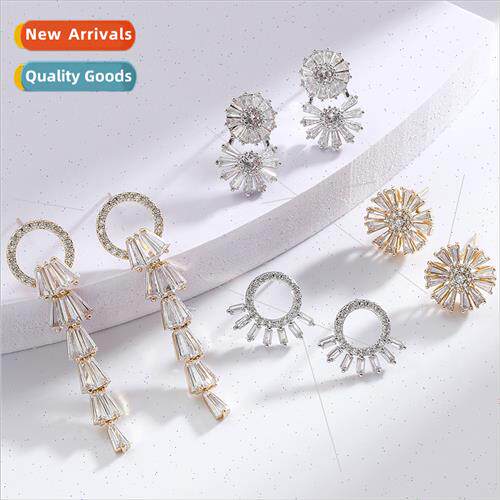 lver needle copper wh zirconium plated flower earrings femal
