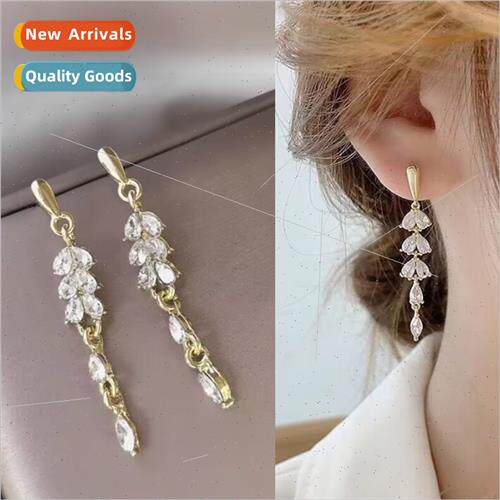 s925 silver needle niche long leaves tassel earrings 2023 ne