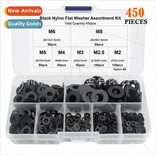 450pcs M2M2.5M3M4M5M6M8 Black Nylon Flat Washer Insulation P