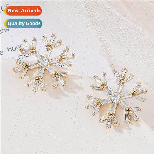 s925 silver needle Korea zirconia fashion snowflake earrings