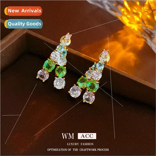 silver needle color zirconia front back two wear earrings ea