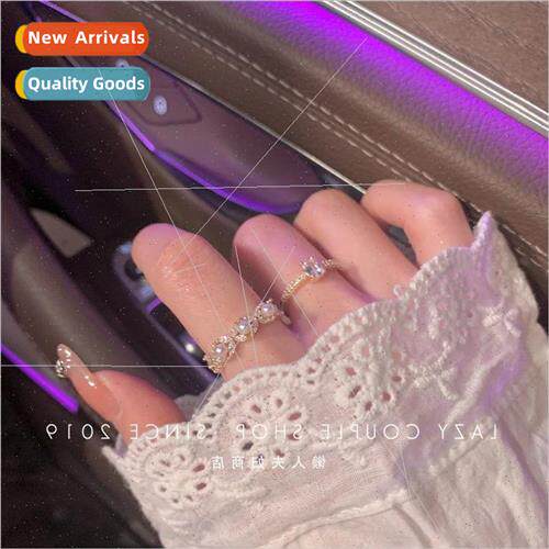 Gentle girl ring ins niche butterfly zirconia pearl open fin