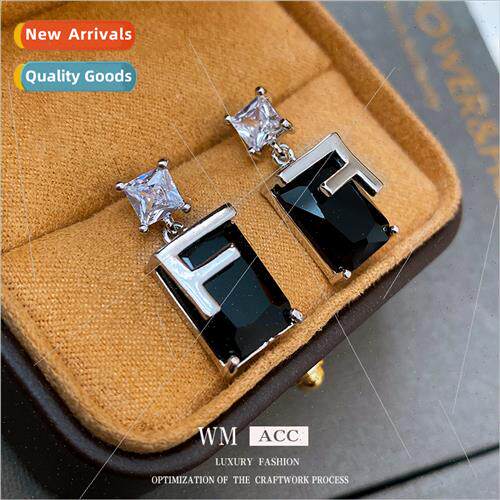 lver Needle Square Zirconia Letter Metal Earrings Stud Earri