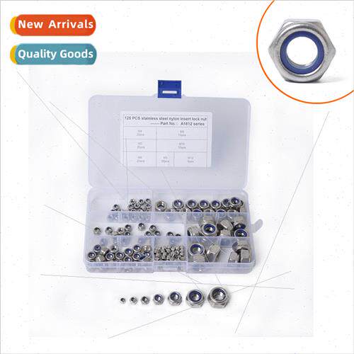 -125pcs boxed stainless steel nylon lock nut Non-slip loosen