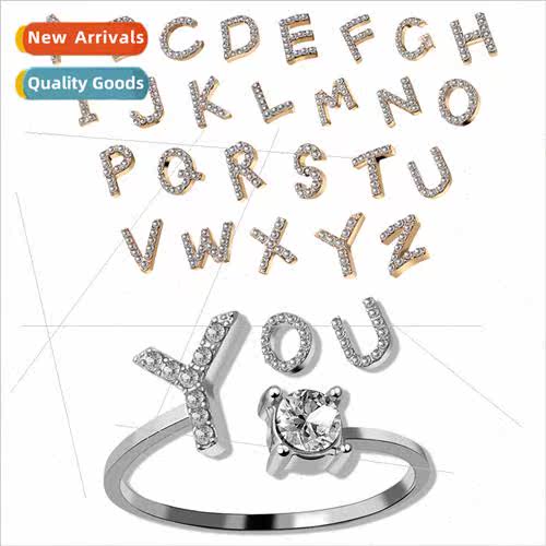 New 26 letters ring in English wh diamonds open adjustable w