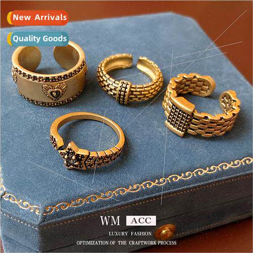 Matte Gold Vintage Pentagram Open End Ring French che Index