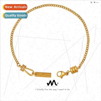 Korea inlaid zirconia engraved square sign pendant bracelet