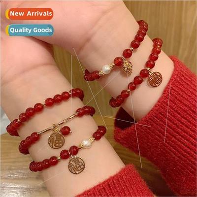 2022 new festive red agate blessing bead bracelet female nic
