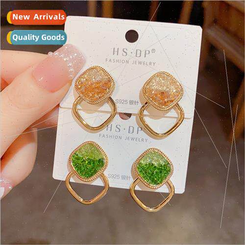 Delicate crystal double square block earrings s925 silver pi