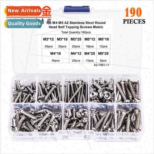 190pcs M3 M4 M5 Stainless Steel 304 Phillips Pan Head Tappin