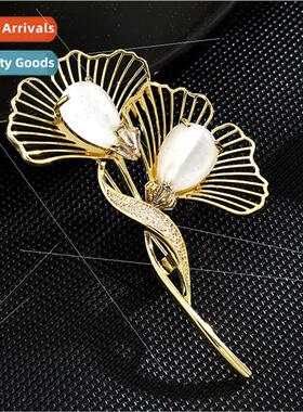 Korea imation cat eye simple ginkgo biloba brooch high-grade