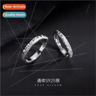 S925 silver simple meet couple ring men women tide rhombus p