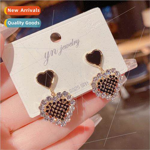 Autumn winter new oil drop inlaid diamond love earrings Kore