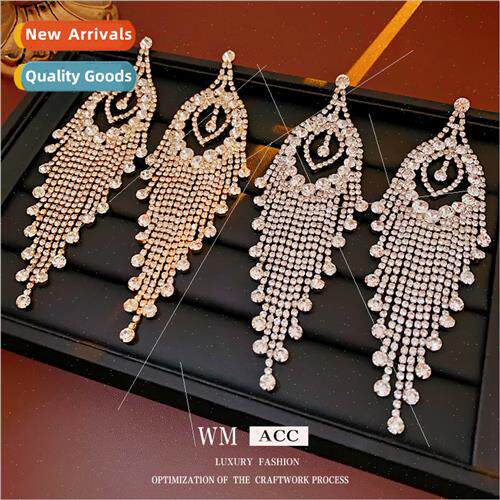 lver needle wh diamond hollowed out water drop tassel earrin