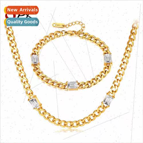 Europe simple ins titanium steel necklace with zirconia jewe