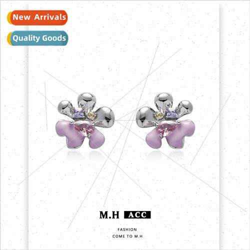Pink metal flower patchwork earrings female 2022 fall winter