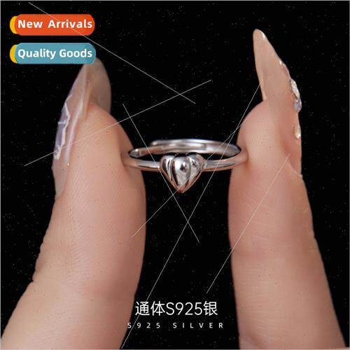 S925 silver Korea texture love heart ring female adjustable