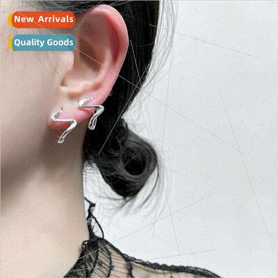 Irregular wave earrings female geometric curve simple W line