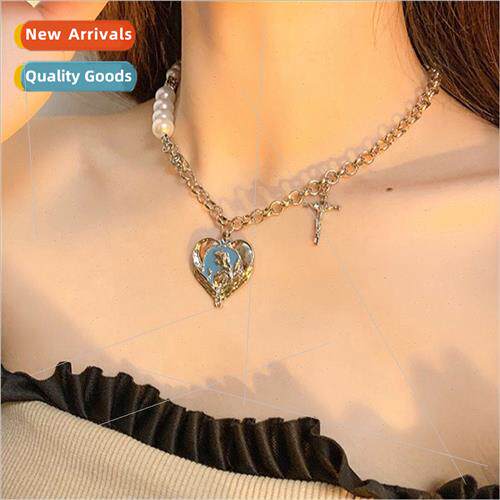 che sweet cool diamond encrusted love Our Lady necklace wome