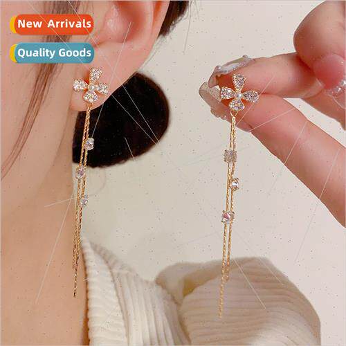 exquise fashion zirconia flowers pearl tassel earrings s925