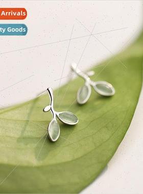 s925 silver shoots earrings simple fresh shoots cat eye ston