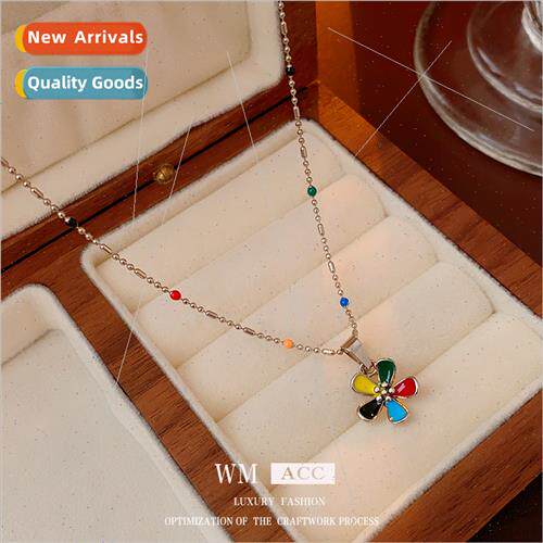 Tanium steel colorful flowers oil drop bead necklace niche h