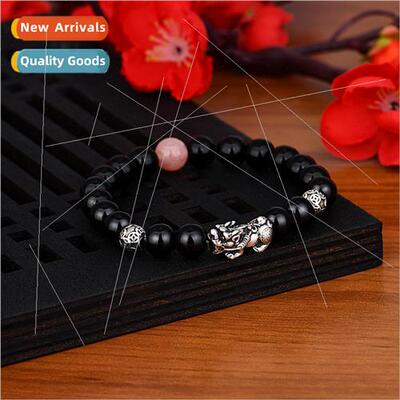 Obsidian Vintage Thai lver Bracelet Men Women Strings Couple