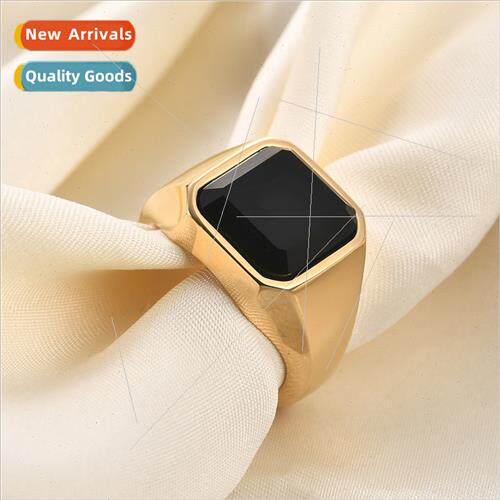 304 Tanium Steel Ring  Fashion mple Square Set Glass Stone F