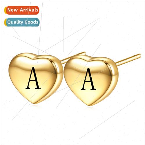 glossy gold heart tanium steel English first 26 letters earr