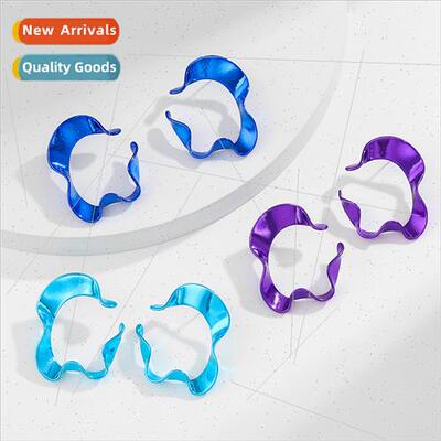 Cyberpunk metallic rosy red abstract shape statement earring