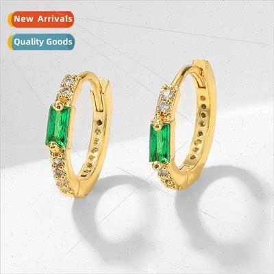 Koreaemerald gold-plated circle zirconia earrings buckle百搭